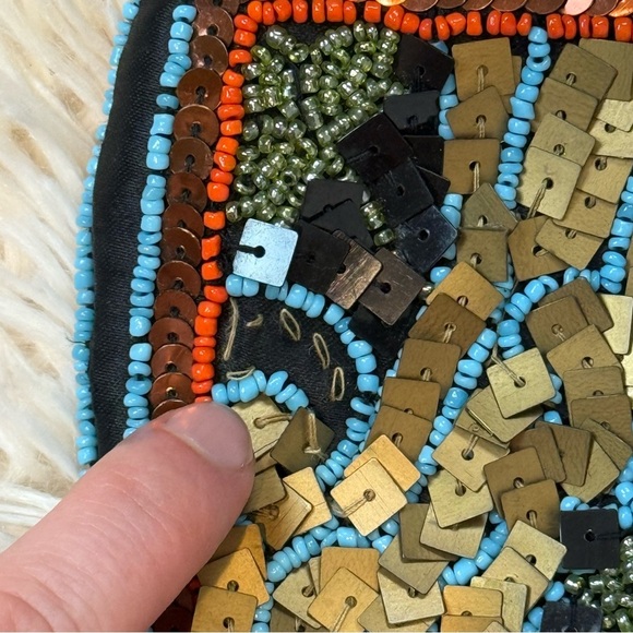 Vintage half moon shoulder bag Cristal embellished fabric with zip black gold - Picture 5 of 7